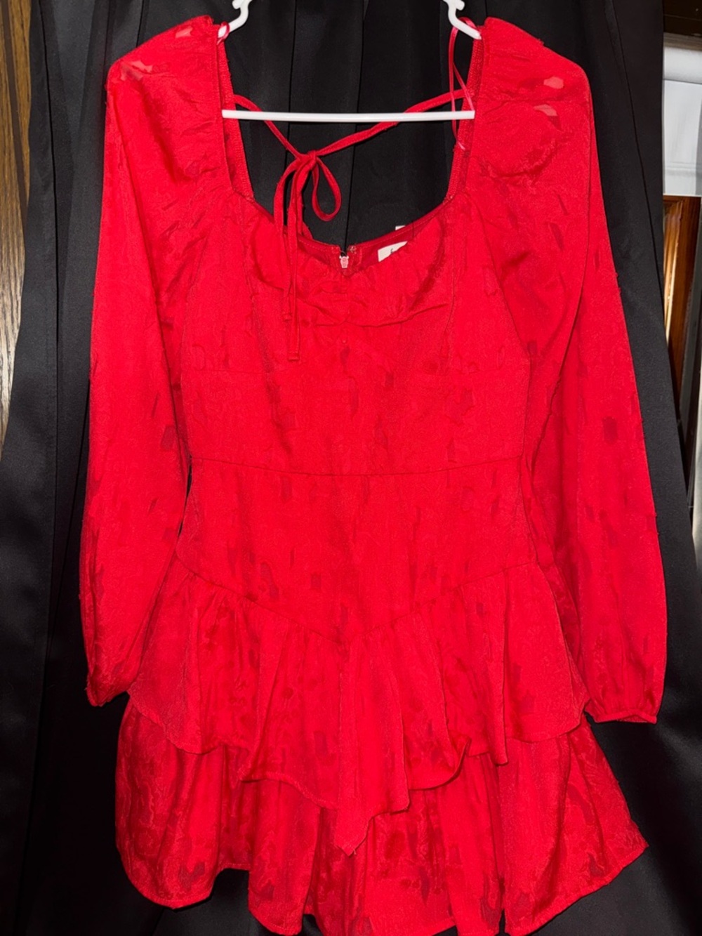 Francesca's Collections Red Long-Sleeve Tiered Mini Dress